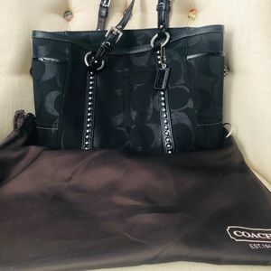 Black Coach Shimmer Tote with card/keychain holder